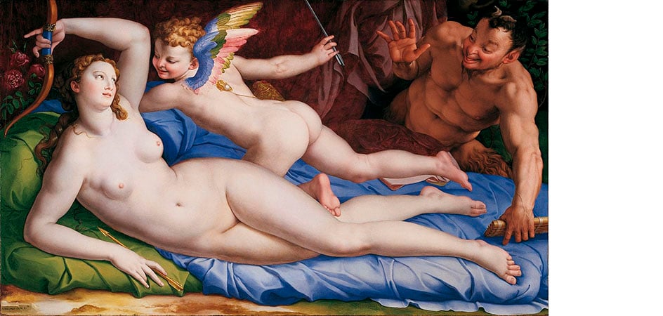 venere cupido e satiro bronzino