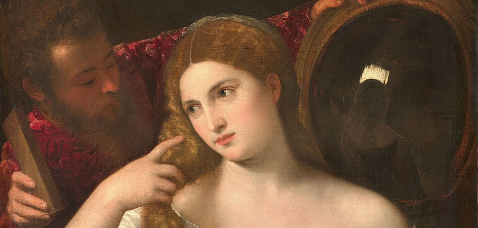 acconciature femminili nell'arte rinascimento donna allo specchio tiziano